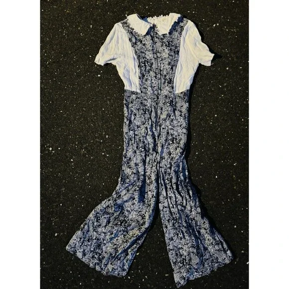 Handmade Vintage Style Folk Jumpsuit Set Prairie Cottagecore Wide Leg Outfit - Picture 4 of 10